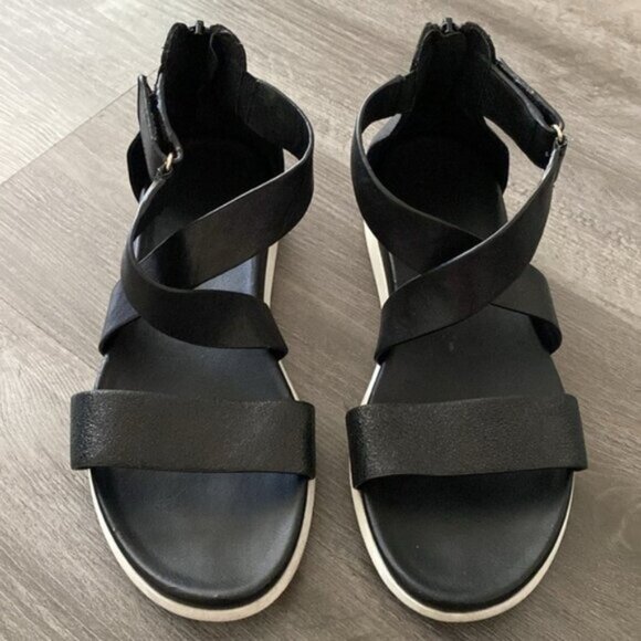 Sofft Fiore Gladiator Leather Sandals Womens 7 Black White Adjustable $129 - Picture 1 of 10